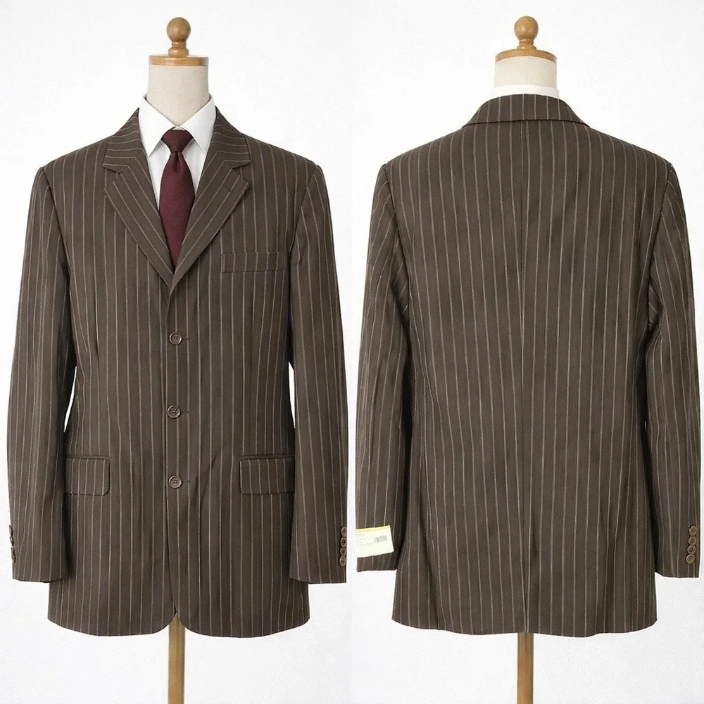 NWT Perry Ellis Brown Pinstripe Single-Breasted Suit Jacket Blazer XL 44 Regular